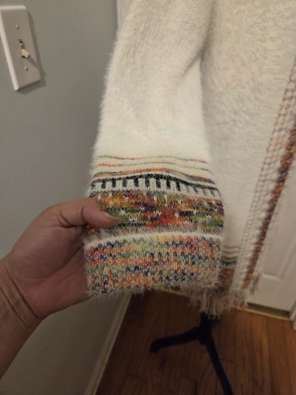 Cream Long Open-Front Fringe Knit Sweater Cardigan - Picture 4 of 7